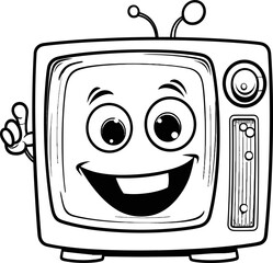 Tv cartoon stock, coloring page black and white
