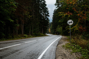 mountain road in the autumn forest of the caucasus