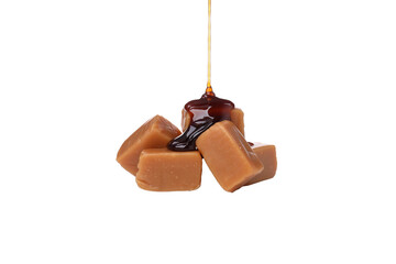 PNG,Cubes of salted caramel , isolated on white background
