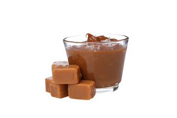 PNG,Salted caramel in a glass, isolated on white background