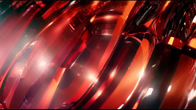 Visual art featuring an object in the shape of a swirling vortex with a vivid red sheen. The play of light and shadow gives a refined impression.
