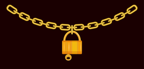 Gold chain and lock. 3d, vector image.