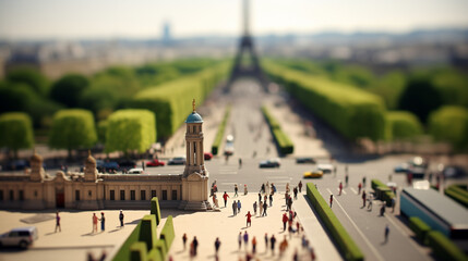 Paris eco sustainable miniature macro france tilt shift lens green friendly clean energy earth world future environment business emissions safety CSR responsibility friendly carbon neutral - obrazy, fototapety, plakaty