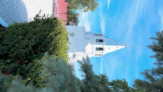 Syzran Kremlin. Church of the Nativity of Christ, view on a sunny summer day. The Spasskaya Tower of the Syzran Kremlin. Samara region, Russia 4K