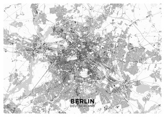 Berlin map. Detailed light map poster of Berlin (Germany). Scheme of the city with roads, highways, railways, buildings, rivers etc. - 685097732