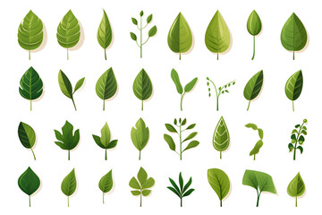 green leaf icons set on white background generated AI