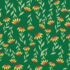 Rudbeckia Contrast floral summer background, seamless pattern for textile, paper