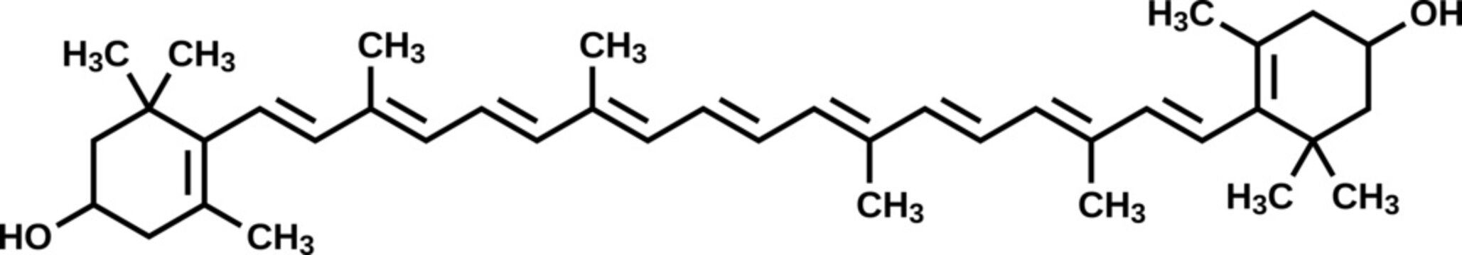 Zeaxanthin structural formula, vector illustration
