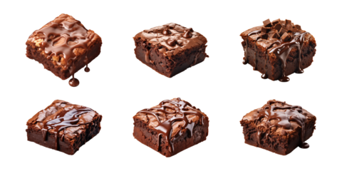 Collection set piece of tasty chocolate brownie isolated on a transparent background