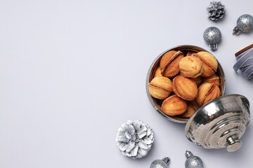 Cookies Nuts in a silver bowl with cones