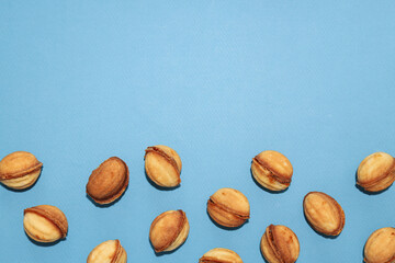 Cookies in the form of nuts on a blue background
