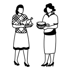 On Thanksgiving, the neighbor girls came together to share a meal concept, vector icon design, Thanksgiving Day symbol, family reunion sign, Annual proclamations and observances stock illustration