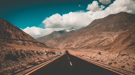 Karakoram highway, the dream route of professional travelers. It is well known - obrazy, fototapety, plakaty