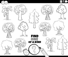 one of a kind game with cartoon trees coloring page