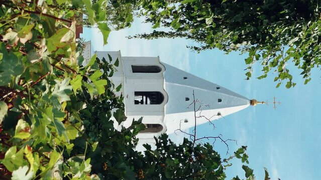 Syzran Kremlin. Church of the Nativity of Christ, view on a sunny summer day. The Spasskaya Tower of the Syzran Kremlin. Samara region, Russia 4K