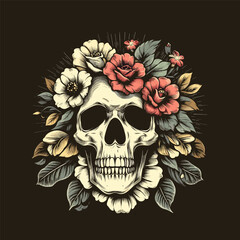 Skull Filled with Flowers Illustration for t-shirt or sweater and hoodie posters