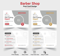 New Creative Barber shop Post Card Design Template.