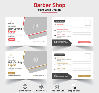New Creative Barber shop Post Card Design Template.