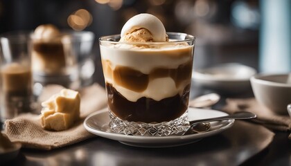 A classic Italian affogato, with hot espresso poured over vanilla gelato - Powered by Adobe