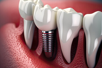 Close up of dental teeth implant in 3D