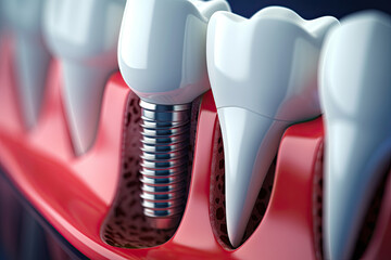 Close up of dental teeth implant in 3D - obrazy, fototapety, plakaty
