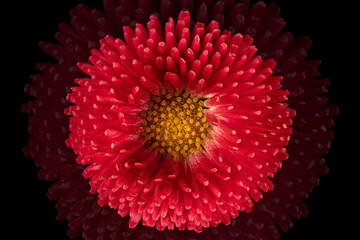 Beautiful blooming pink gerbera daisy flower on black background. Close up photo.