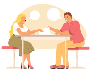 Pensive couple making decision, brainstorming and planning vector illustration