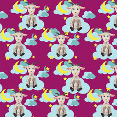 Obraz premium Vector pattern for children's print. Goats and clouds in a pattern for textiles and packaging.
