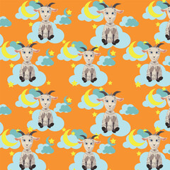 Obraz premium Vector pattern for children's print. Goats and clouds in a pattern for textiles and packaging.