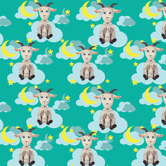 Vector pattern for children's print. Goats and clouds in a pattern for textiles and packaging.