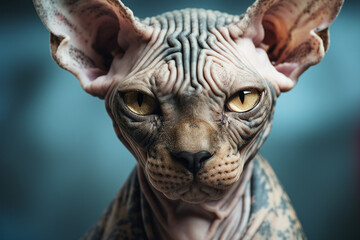 Fototapeta na wymiar Generated by AI picture modern style sphinx cat with pattern on skin many tattoo