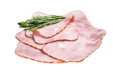 Square Sliced pork meat ham on plate.  Transparent background. Isolated.