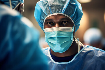 Portrait of a surgeon doctor in mask in the operating room