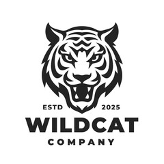 Wildcat tiger logo template. Wild cat emblem. Angry animal head brand design. Vector illustration.