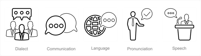 A set of 5 Language icons as dialect, communication, language - obrazy, fototapety, plakaty