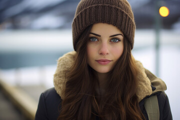 Attractive young woman enjoying wonderful winter weather outdoors Generative AI