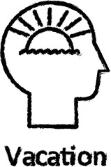 Human, sea, sun in mind vector icon in grunge style