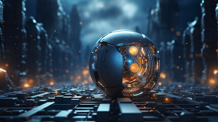 Abstract concept of sci-fi sphere cyborg robot - obrazy, fototapety, plakaty