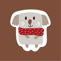 Element of winter set in cute design. The holiday spirit in this adorable Christmas dog illustration feature a colorful style that pops against a warm brown background. Vector illustration.