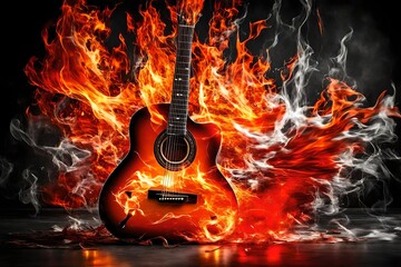 The Guitar's Passionate Symphony in Fiery Red and Cool Blue Hues"





