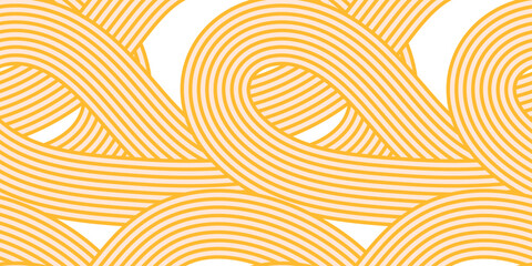 Noodle ramen asian seamless pattern. Repeated background with bold yellow waves lines. Italian pasta texture