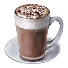 Coffee latte in a glass isolated on transparent background