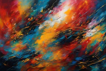 Tuinposter Mix van kleuren Immerse yourself in the captivating strokes of an abstract art painting, where vibrant colors blend seamlessly to evoke emotions and spark the imagination.
