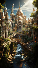 Golden Domes of Wonder: A Fantasy City by a Blue River