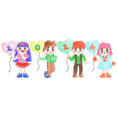 children playing with new year balloons 2024