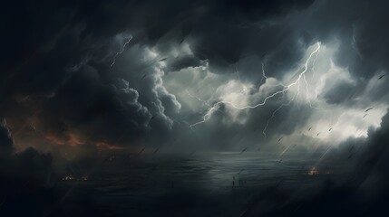 A powerful storm with dark clouds against a transparent background