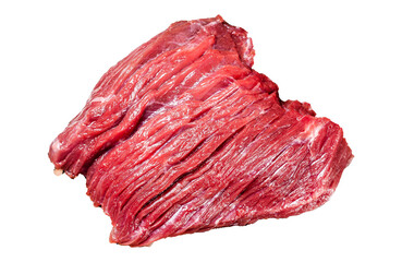 Butcher board with Raw Venison dear meat steak.  Transparent background. Isolated.