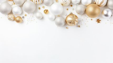 Christmas decorations on a white background, white space fot text