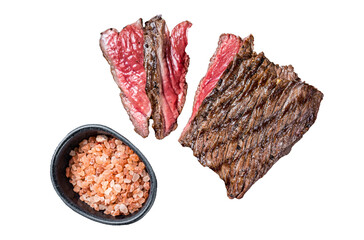 Grilled Wild Venison steak with thyme and salt, game meat.  Transparent background. Isolated.