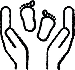 Mother hands, baby feet vector icon in grunge style